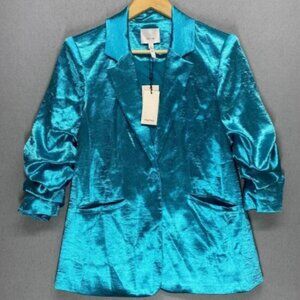 cinq à sept Blazer Womens 4 Satin Kylie Rouched Sleeves Pacific Blue